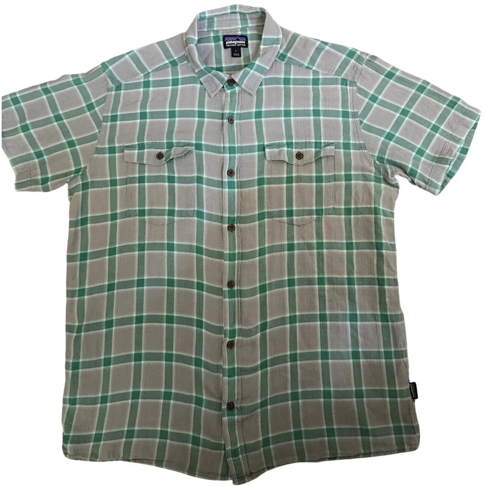PATAGONIA Plaid Organic Cotton Short‎ Sleeve Button Down Shirt Size L